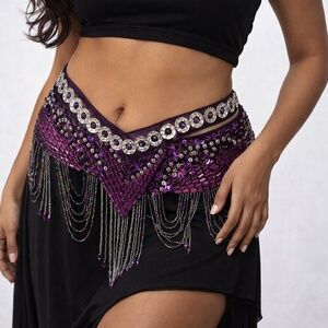 ✨ Beaded Tribal / Belly Dance Hip Belt – Purple
